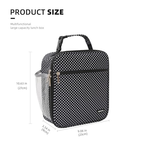 Lovoeo Lunch box Lunch bag for men women Insulated Lunchbox Lunch bags for Work Picnic Travel Black polka dot - Image 3