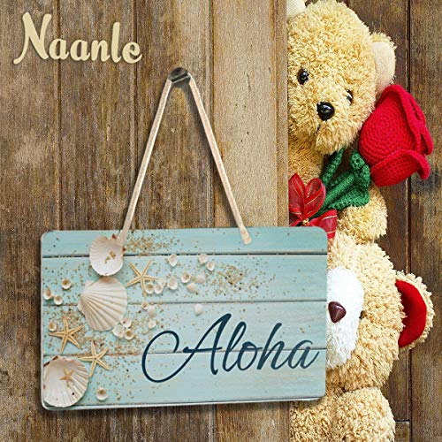 Naanle Aloha Door Sign Plaque with Rope, Wooden Seashell Hanging Sign Wall Art for Entrance Porch Front Home Garden Office Business Outdoor Decor 6 x 11 inches - Image 4