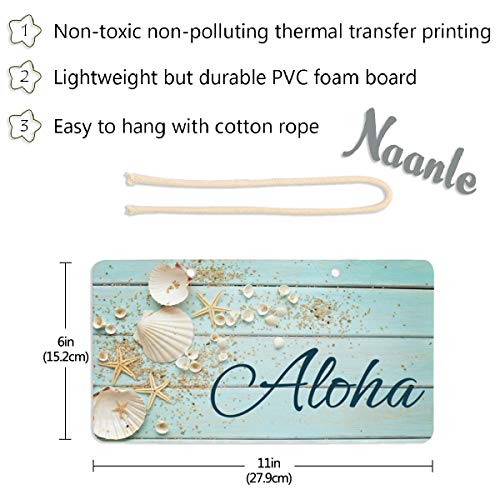 Naanle Aloha Door Sign Plaque with Rope, Wooden Seashell Hanging Sign Wall Art for Entrance Porch Front Home Garden Office Business Outdoor Decor 6 x 11 inches - Image 2