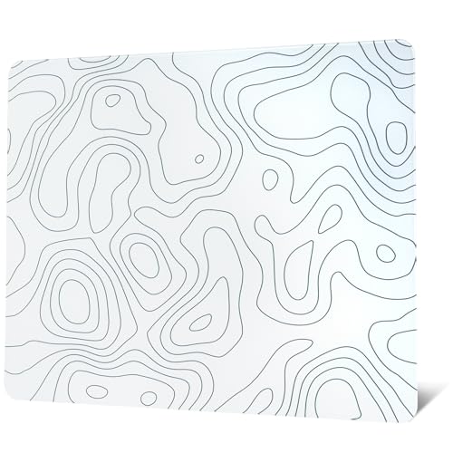GMKWTL Glass Mousepad for Gaming, White Topographic Hard Gaming Mouse pad, Professional Large Mouse Mat 410mm*310mm, Special Glass Surface with Improved Precision and Speed - Image 1