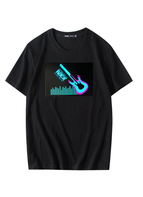 Trendy LED Controlled Glowing Clothes Night Light Flashing Dance Couple Round Neck Short Sleeves Pure Cotton T-Shirt For Men And Guitar