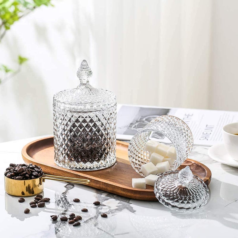 KELVEE Crystal Diamond Faceted Jar with Crystal LidSuitable as A Candy BowlCookie TinBiscuit BarrelDecorative Candy Jar Sugar Bowl Set of 2 - Image 2