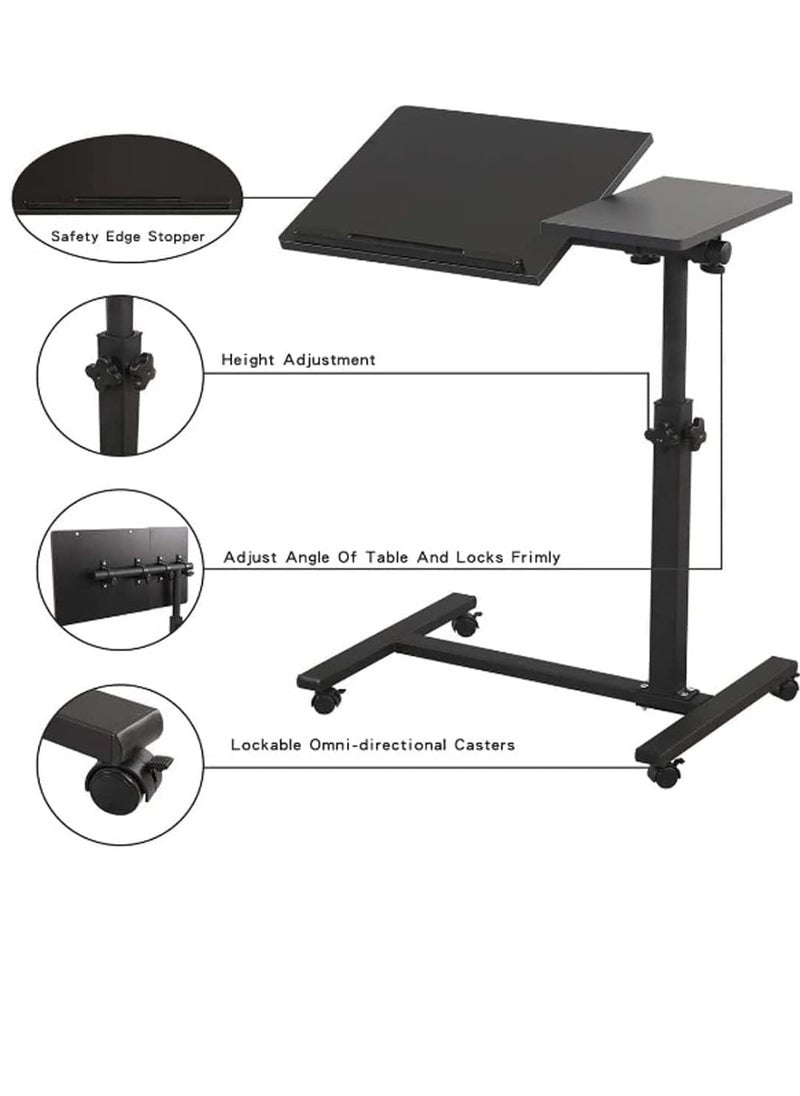Laptop Desk for Lifting and Rotating,Movable Bedside Desk with Wheels, Adjustable Laptop Stand, Side End Table for Couch,Coffee Table for Home Office