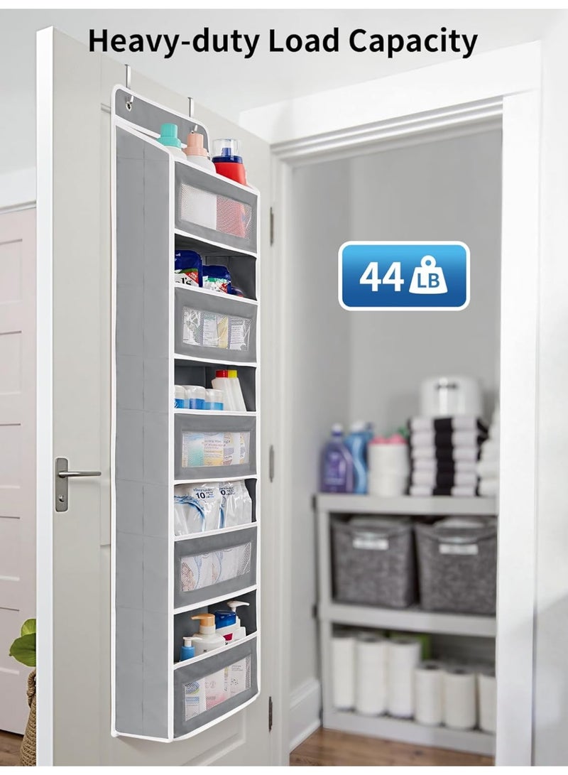 KITCHENOO Over-the-door storage organizer, 5-shelf hanging door organizer with 5 pockets, large capacity, anti-tilt, 44 lbs., behind-the-door storage for bedroom, bathroom, pantry, and nursery (grey) - Image 4