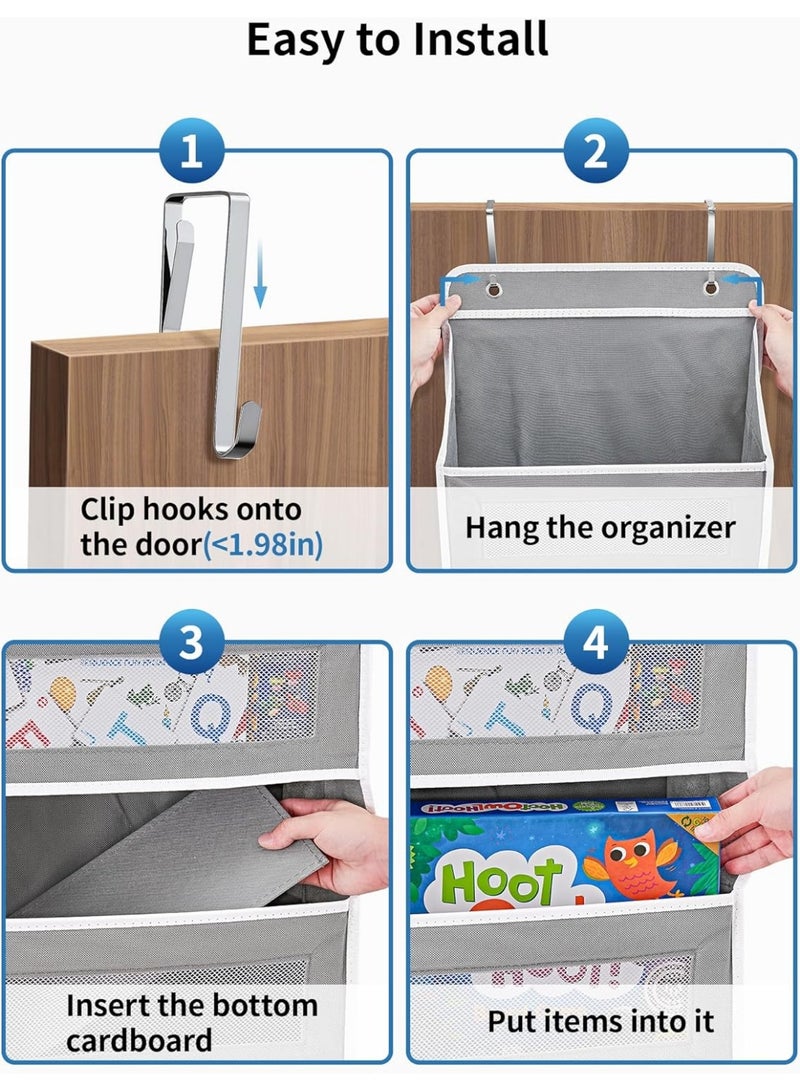 KITCHENOO Over-the-door storage organizer, 5-shelf hanging door organizer with 5 pockets, large capacity, anti-tilt, 44 lbs., behind-the-door storage for bedroom, bathroom, pantry, and nursery (grey) - Image 3