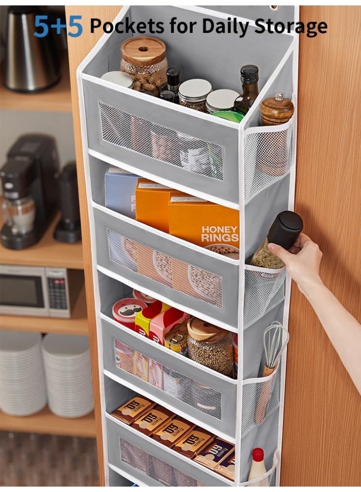 KITCHENOO Over-the-door storage organizer, 5-shelf hanging door organizer with 5 pockets, large capacity, anti-tilt, 44 lbs., behind-the-door storage for bedroom, bathroom, pantry, and nursery (grey) - Image 5