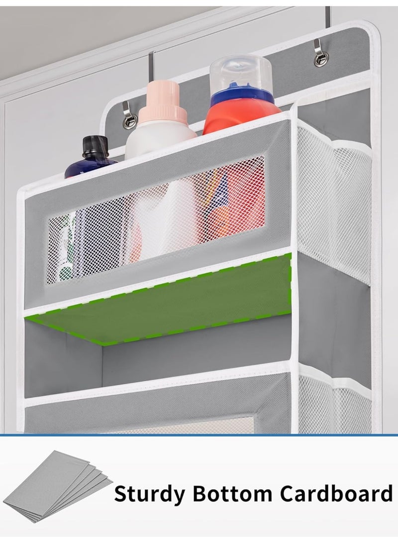 KITCHENOO Over-the-door storage organizer, 5-shelf hanging door organizer with 5 pockets, large capacity, anti-tilt, 44 lbs., behind-the-door storage for bedroom, bathroom, pantry, and nursery (grey) - Image 2