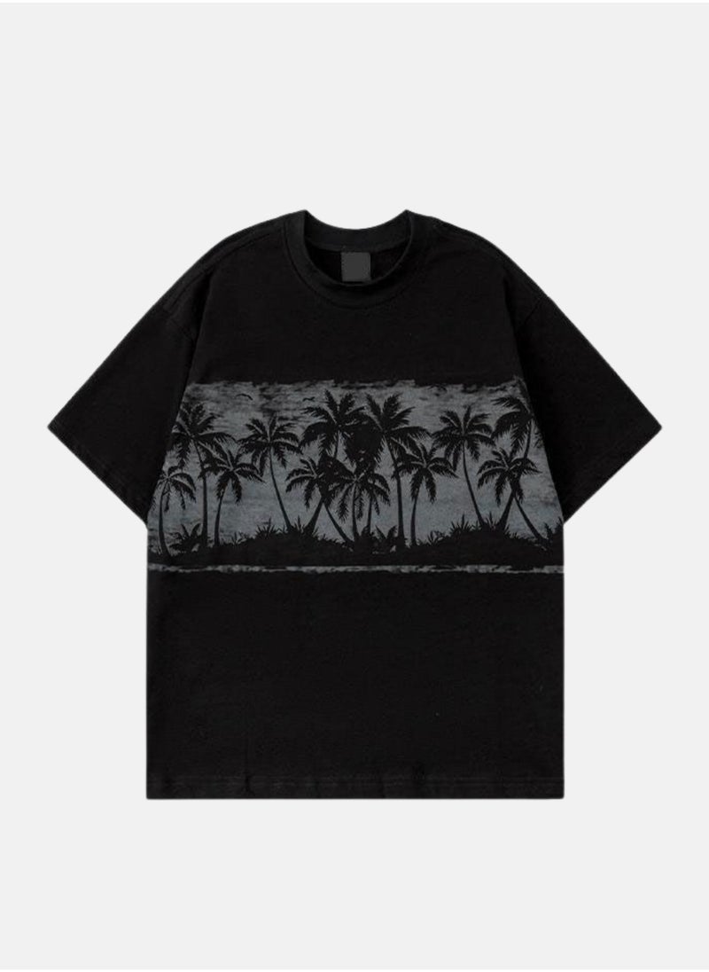 Thirty-One Black Unisex Tree Printed Oversized T-shirt  - Image 1