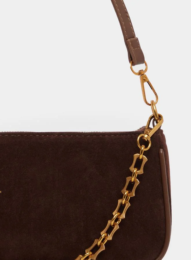 Styli Chain Drop Velvet Look Shoulder Bag
