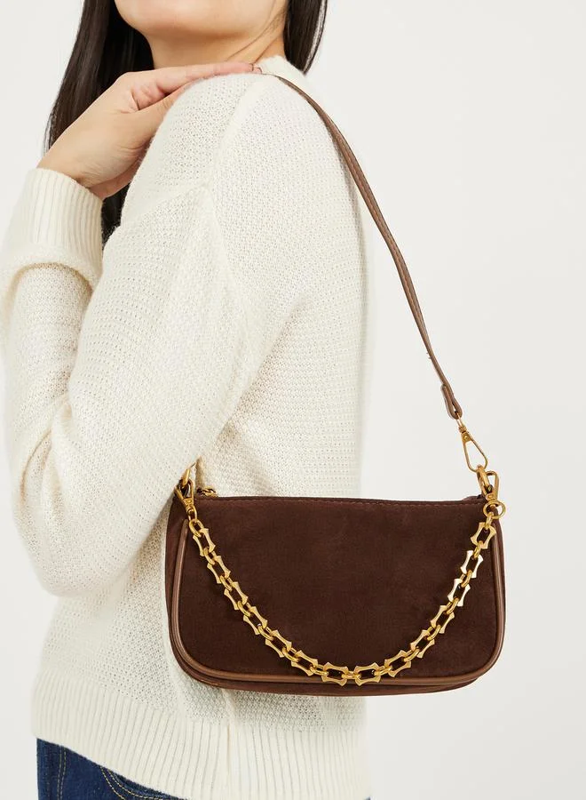 Styli Chain Drop Velvet Look Shoulder Bag