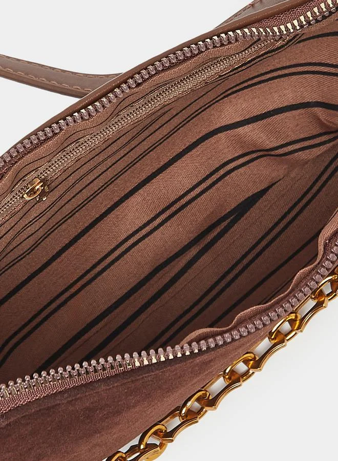 Styli Chain Drop Velvet Look Shoulder Bag