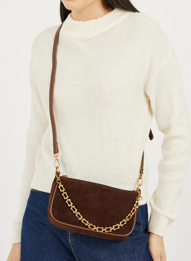 Styli Chain Drop Velvet Look Shoulder Bag