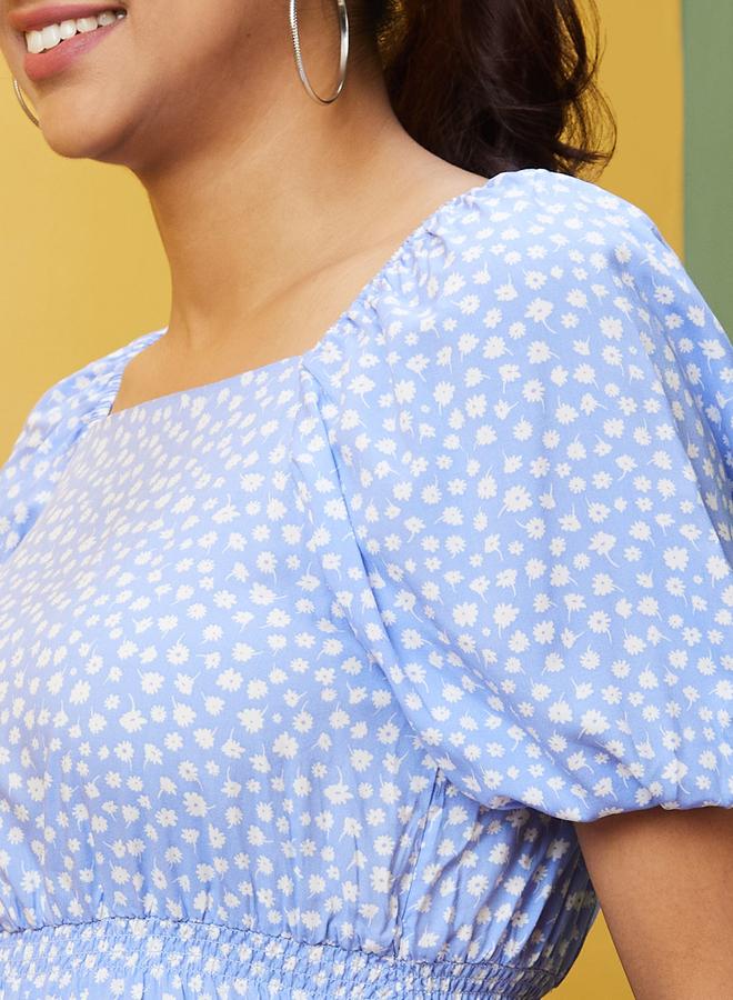 globus Floral Printed Puff Sleeve Peplum Top - Image 4