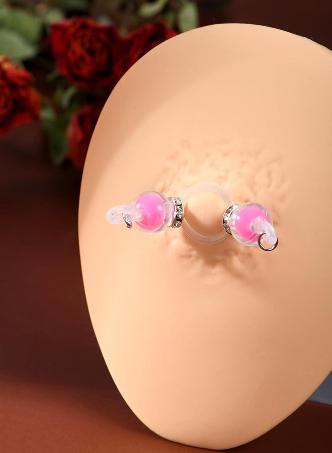 DJCIW 4 Pairs Handmade Fake Rings,Adjustable Nooses with 8mm Silicone Multicolor Beads and Barbells,Non-Piercing Faux Piercing Comfortable Everyday Wear Cute Body Jewelry, cubic - Image 3
