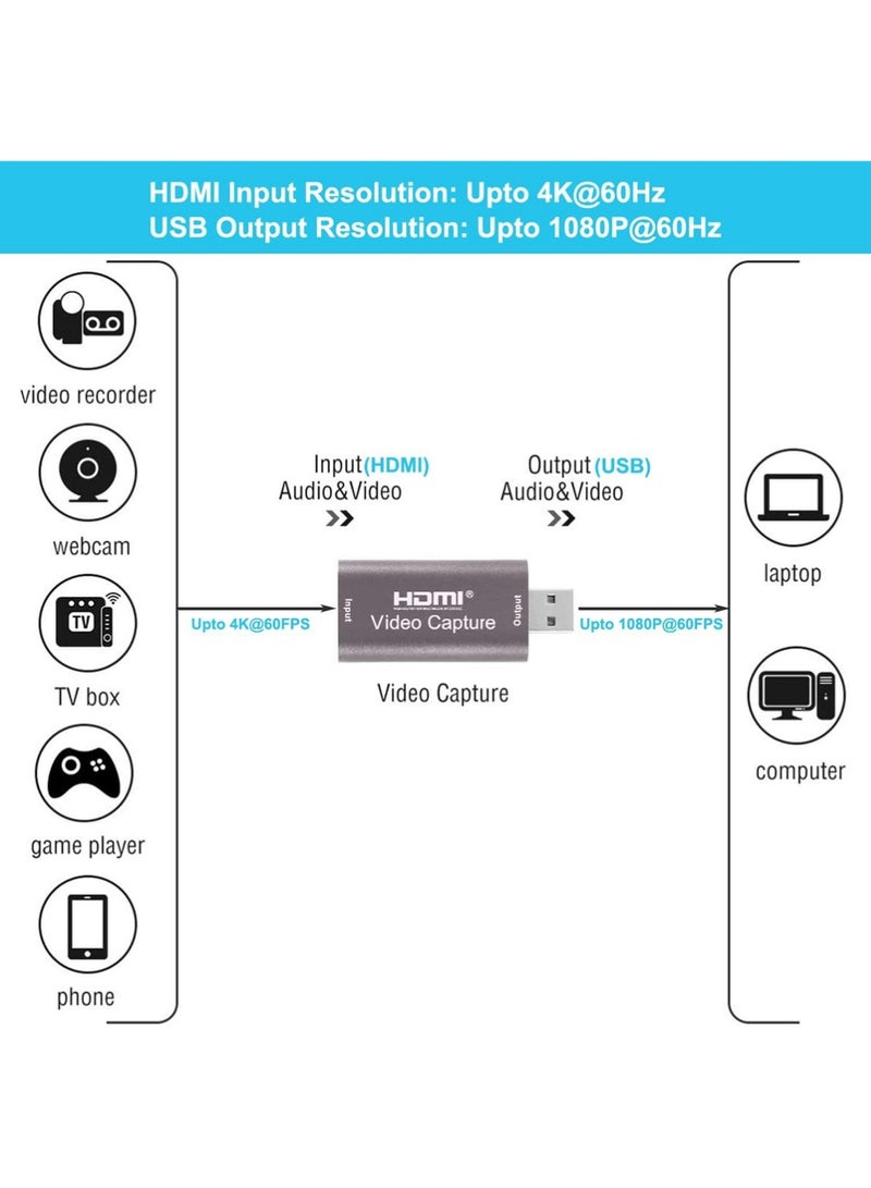 X-level 4K HDMI Video Capture Card, Cam Card Game Capture Card Audio Capture Adapter HDMI to USB 2.0 Record Capture Device for Streaming, Live Broadcasting, Video Conference, Teaching, Gaming - Image 4