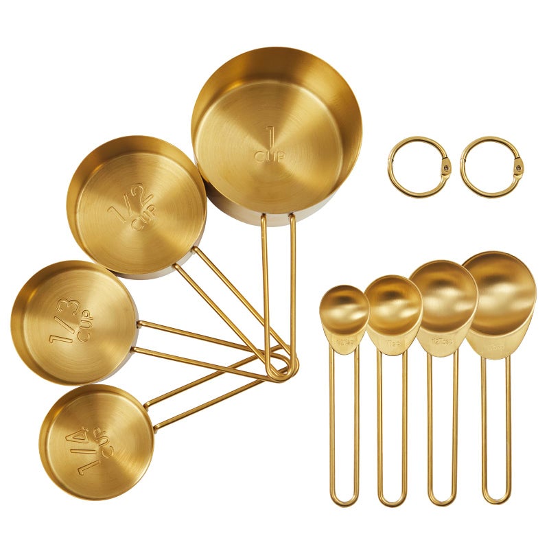Golden 304 Stainless Steel Measuring Cups and Spoons Set8PCS Stackable  Long Handle Fits Narrow Jars Premium Gold Kitchen Accessories for Liquid  Dry Ingredients Baking Cooking DurableRustProof
