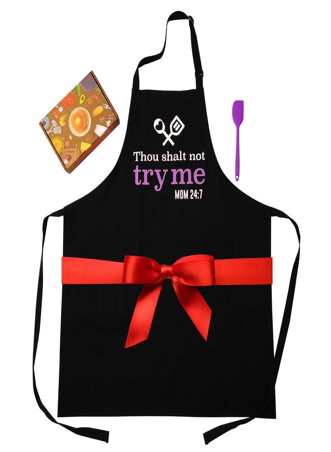 FixGrub Cooking Apron for Mom with Spatula and Gift Box, Funny Kitchen Apron with 3 Pockets, Mom Gift, Cute Apron, Mother's Day Gift (Thou Shalt Not Try Me) - Image 2