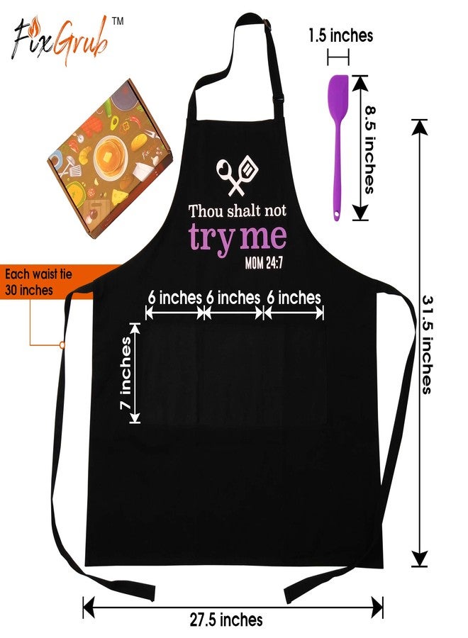 FixGrub Cooking Apron for Mom with Spatula and Gift Box, Funny Kitchen Apron with 3 Pockets, Mom Gift, Cute Apron, Mother's Day Gift (Thou Shalt Not Try Me) - Image 3