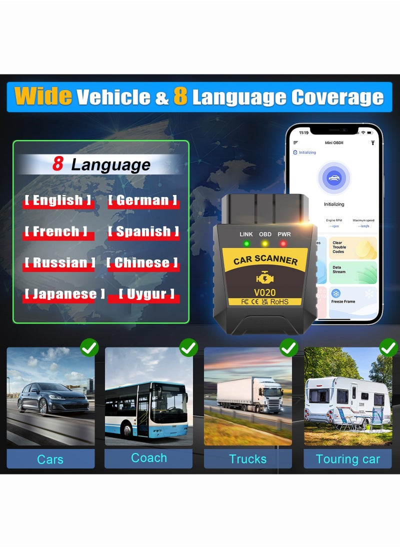 CAFELE - OBD2 Scanner Bluetooth for iPhone iOS Android OBDII Diagnostic Scan Tool Code Reader Clear Error Code Car Performance Test Exclusive APP - Image 1