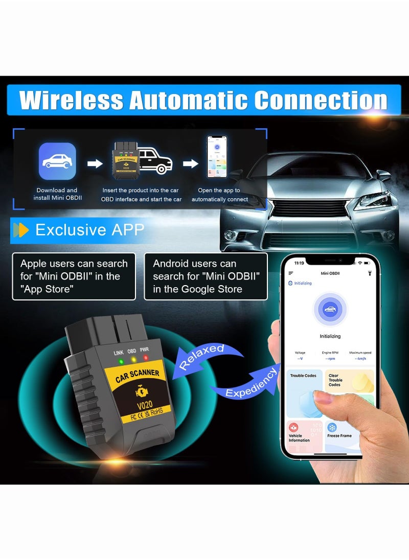 CAFELE - OBD2 Scanner Bluetooth for iPhone iOS Android OBDII Diagnostic Scan Tool Code Reader Clear Error Code Car Performance Test Exclusive APP - Image 1