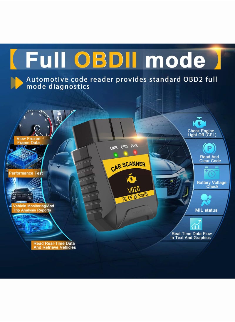 CAFELE - OBD2 Scanner Bluetooth for iPhone iOS Android OBDII Diagnostic Scan Tool Code Reader Clear Error Code Car Performance Test Exclusive APP - Image 1