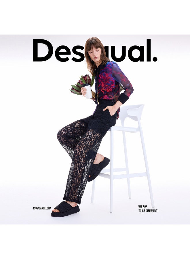 DESIGUAL ss25 Black Lace Lightweight Relaxed Straight-leg Women's Casual Pants - Image 2