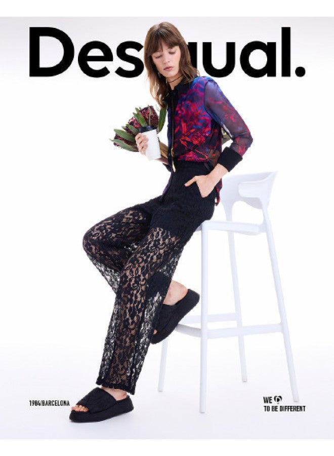 DESIGUAL ss25 Black Lace Lightweight Relaxed Straight-leg Women's Casual Pants - Image 1