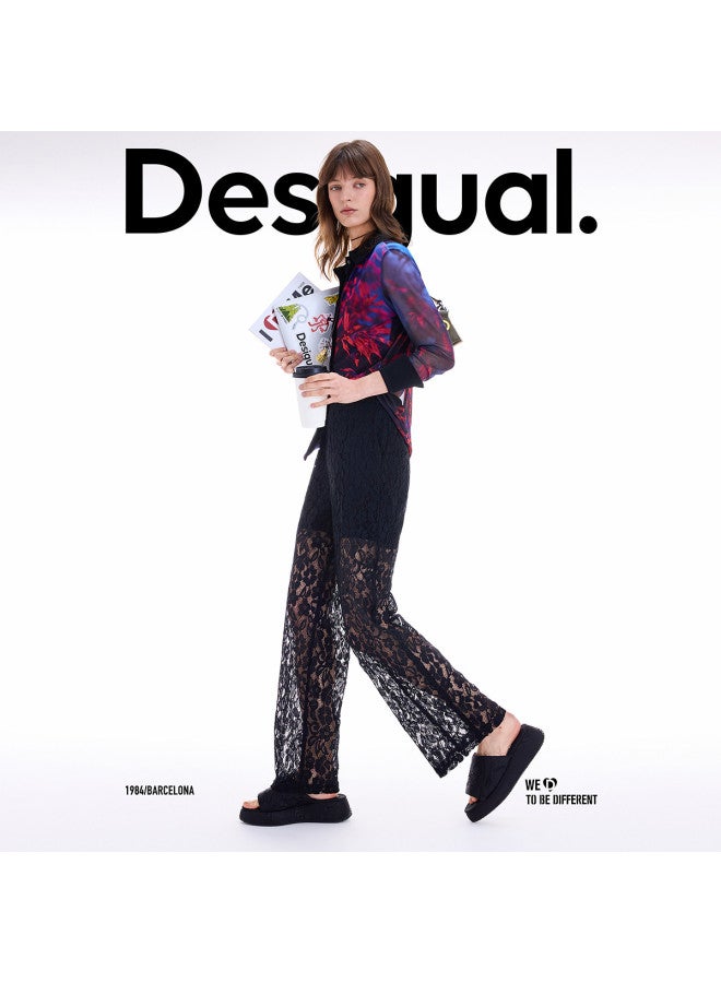 DESIGUAL ss25 Black Lace Lightweight Relaxed Straight-leg Women's Casual Pants - Image 5