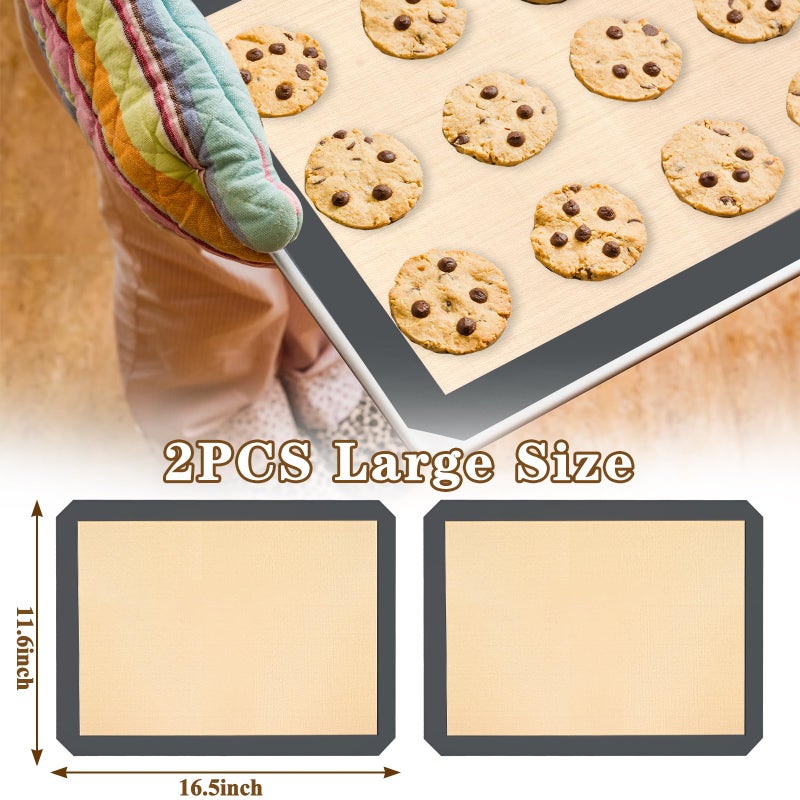 Ninsula Silicon Baking Mats, 16.5"x11.6" 2-Pack Reusable Silicon Baking Mat Sheet, Baking Sheets Non-Stick, Food Safe Baking Mats Can Be Used For Baking Cookies, Bread, Pizzas - Image 2