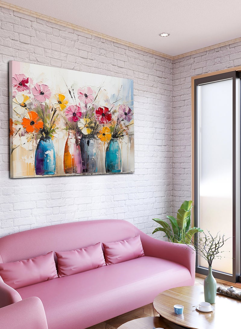 لوحة كانفاس على إطار خشبي بتصميم زهور ملونة - Image 1