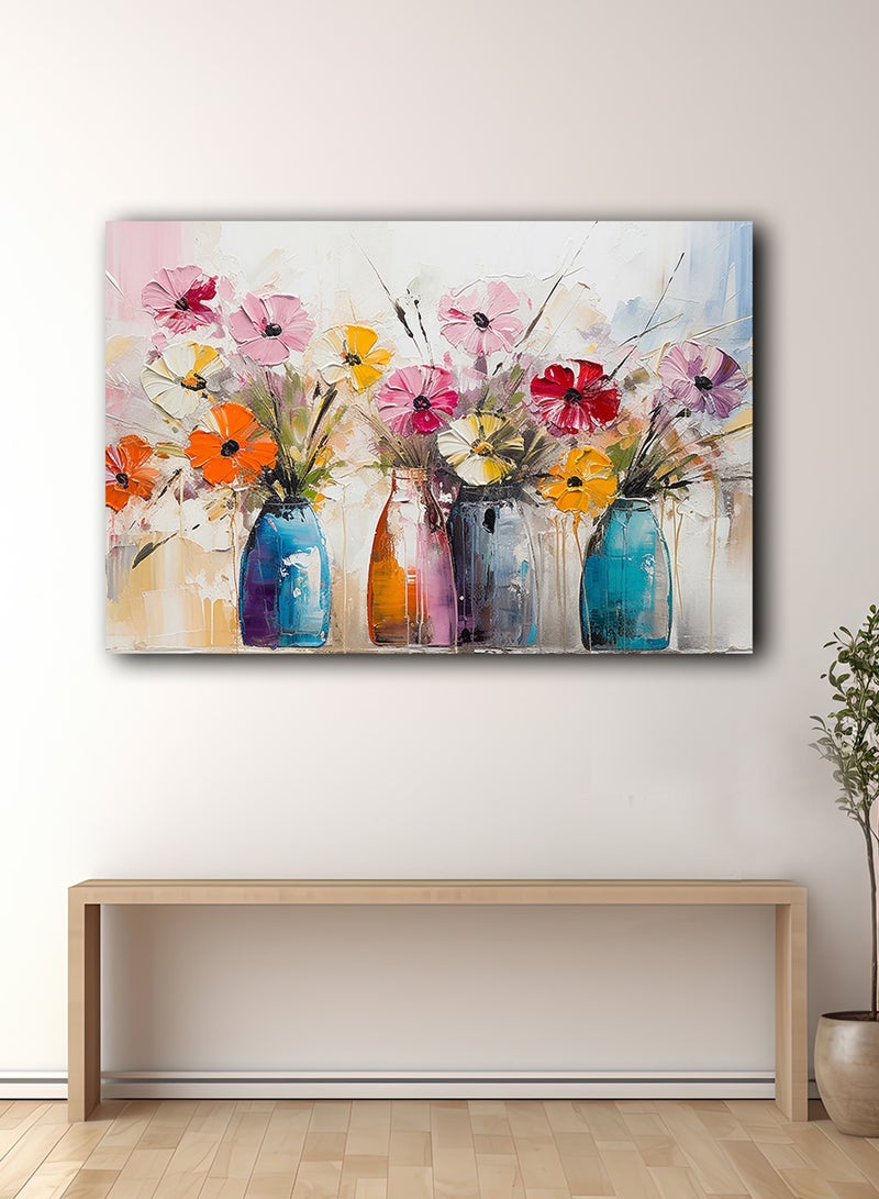 لوحة كانفاس على إطار خشبي بتصميم زهور ملونة - Image 3