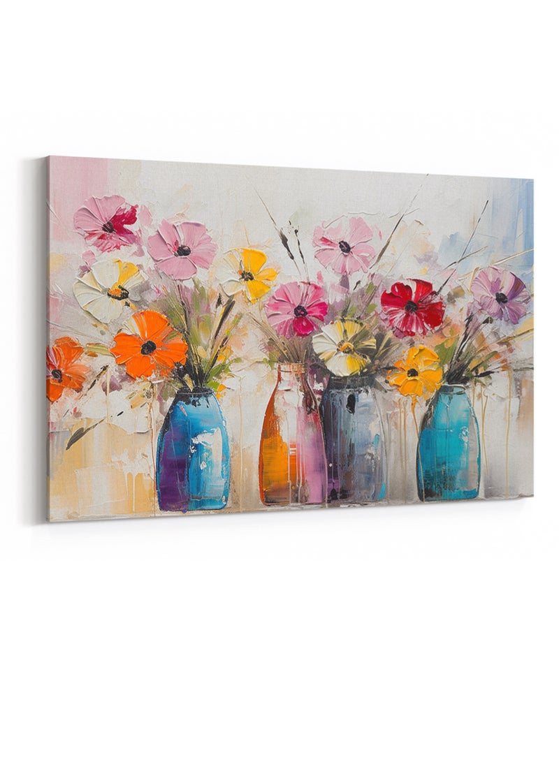 لوحة كانفاس على إطار خشبي بتصميم زهور ملونة - Image 4