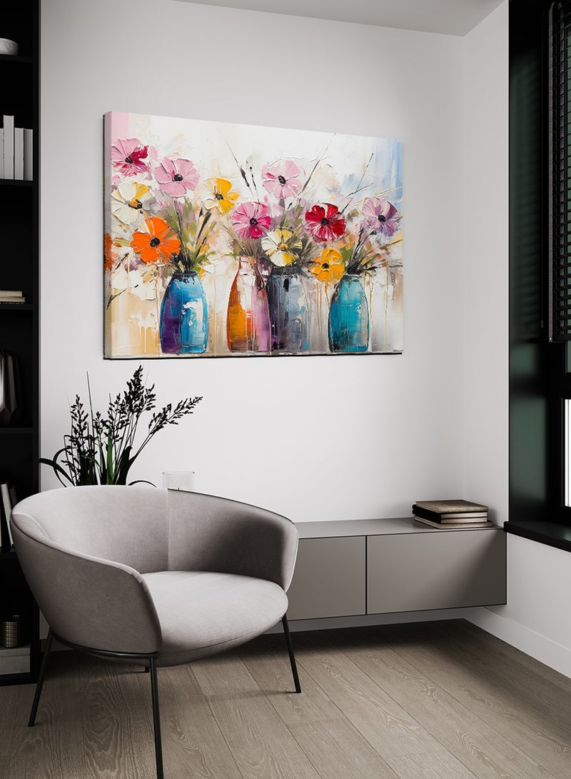 لوحة كانفاس على إطار خشبي بتصميم زهور ملونة - Image 2