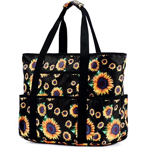 Becokan Beach Bags for Women Large Beach Tote Bag with Zipper Pockets Beach Bag Waterproof Sandproof Travel Nurse Tote Bag - Image 1