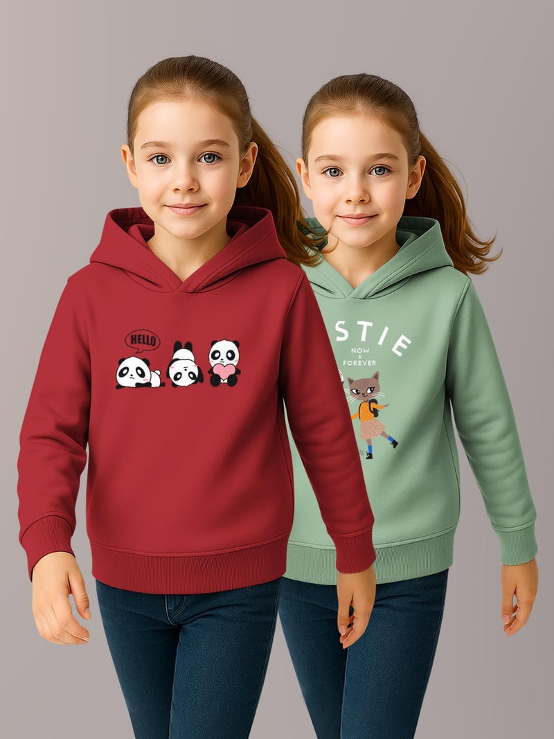HELLCAT Trendy Cotton Blend Hoodie Sweatshirt for Girls - Pack of 2_Maroon, Sea Green_5-6Years - Image 2