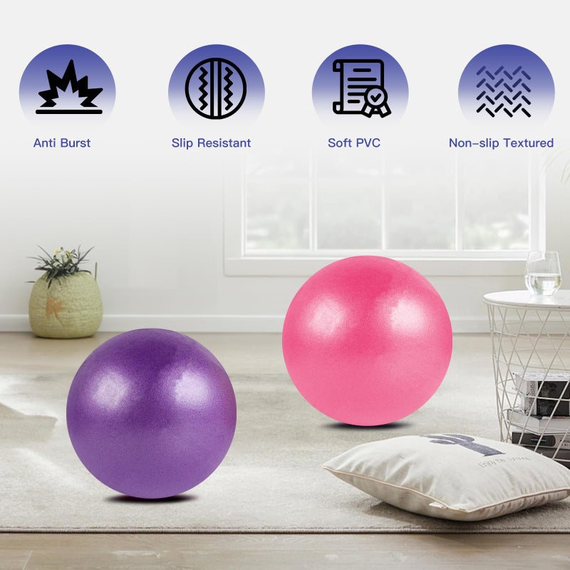 Guirnd Pilates Ball 2P, 9 Inch Workout Ball for Women Men Kid Toddler, Small Exercise Ball with Pump for Physical Therapy, Stability, Stretching, Barre, Yoga, Core(Pink & Purple) - Image 4