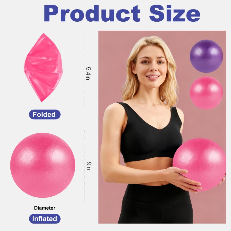 Guirnd Pilates Ball 2P, 9 Inch Workout Ball for Women Men Kid Toddler, Small Exercise Ball with Pump for Physical Therapy, Stability, Stretching, Barre, Yoga, Core(Pink & Purple) - Image 2