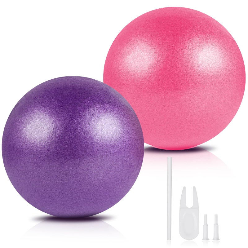 Guirnd Pilates Ball 2P, 9 Inch Workout Ball for Women Men Kid Toddler, Small Exercise Ball with Pump for Physical Therapy, Stability, Stretching, Barre, Yoga, Core(Pink & Purple) - Image 1