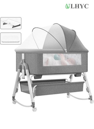 Portable Newborn Baby Folding Bedside Crib Bassinet Bed With Large Storage Basket, Side Mesh, Adjustable Height, Soft Mattress, Swivel Wheels And Mosquito Net - pzsku/ZDC31BE5F2F14EEACB4BDZ/45/_/1701063596/ef58d2d1-2e73-48ab-85f3-5f8ae001838d
