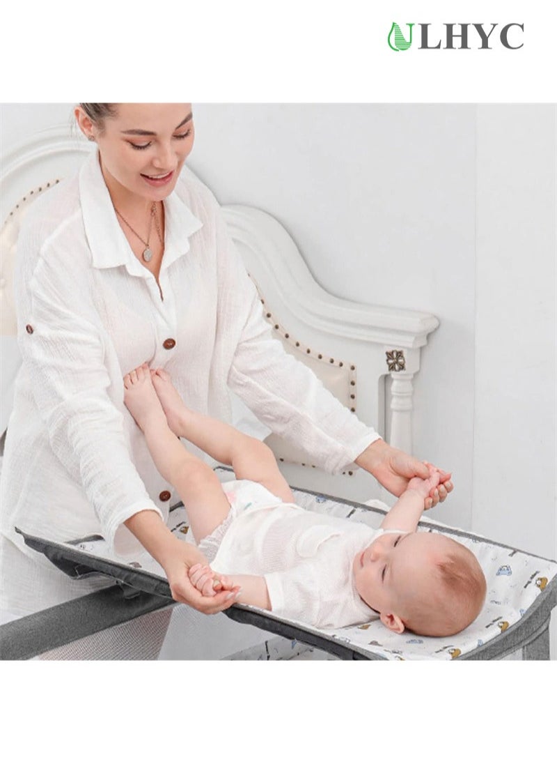 ULHYC - Portable Newborn Baby Folding Bedside Crib Bassinet Bed With Large Storage Basket, Side Mesh, Adjustable Height, Soft Mattress, Swivel Wheels And Mosquito Net - Image 1
