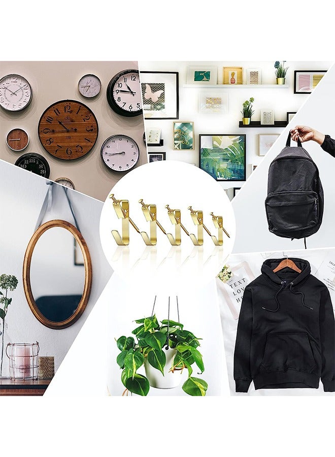 HS 130PCS Picture Hanging Hooks Kit - 5 Sizes LBS With 72 Nails - Heavy Duty Copper Hooks - Picture Hangers for Photos Frames Mirrors Wooden Wall Painting Clock Bags Clothes - Gold  - Image 5
