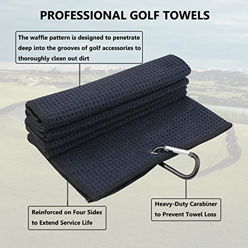 LUSTEMBER 3 Pack Large Golf Towels, 16" x 24" Tri-Fold Portable Microfiber Fabric Waffle Pattern Golf Towel for Golf Bag with Carabiner Clip to Quickly Remove Sand, Mud, Dirt and Sweat - Image 3