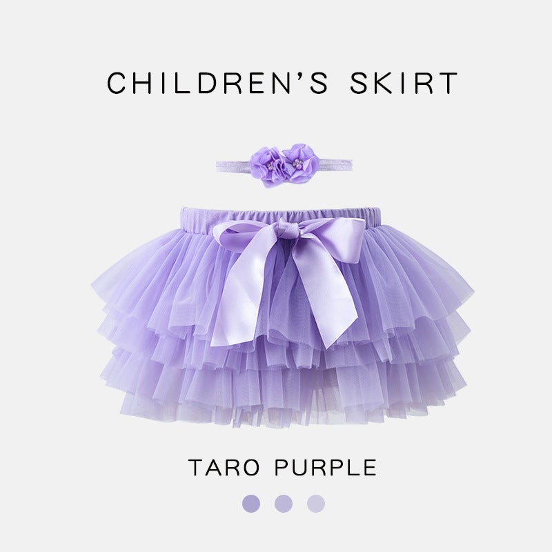 European American Toddler Skirt Set with Headband Taro purple (including hair band) 