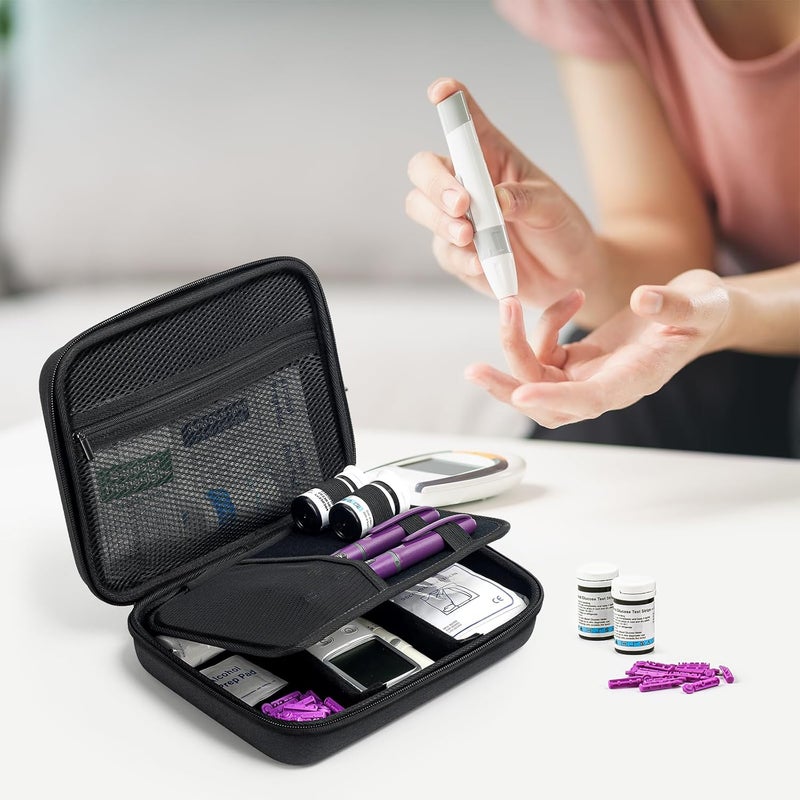 ProCase Diabetic Supplies Hard Travel Case Diabetes Storage Bag for Glucose Meter Insulin Pen Blood Sugar Test Strips Syringe Needles and More Kits Diabetic Care Kits Organizer Holder Black - Image 5