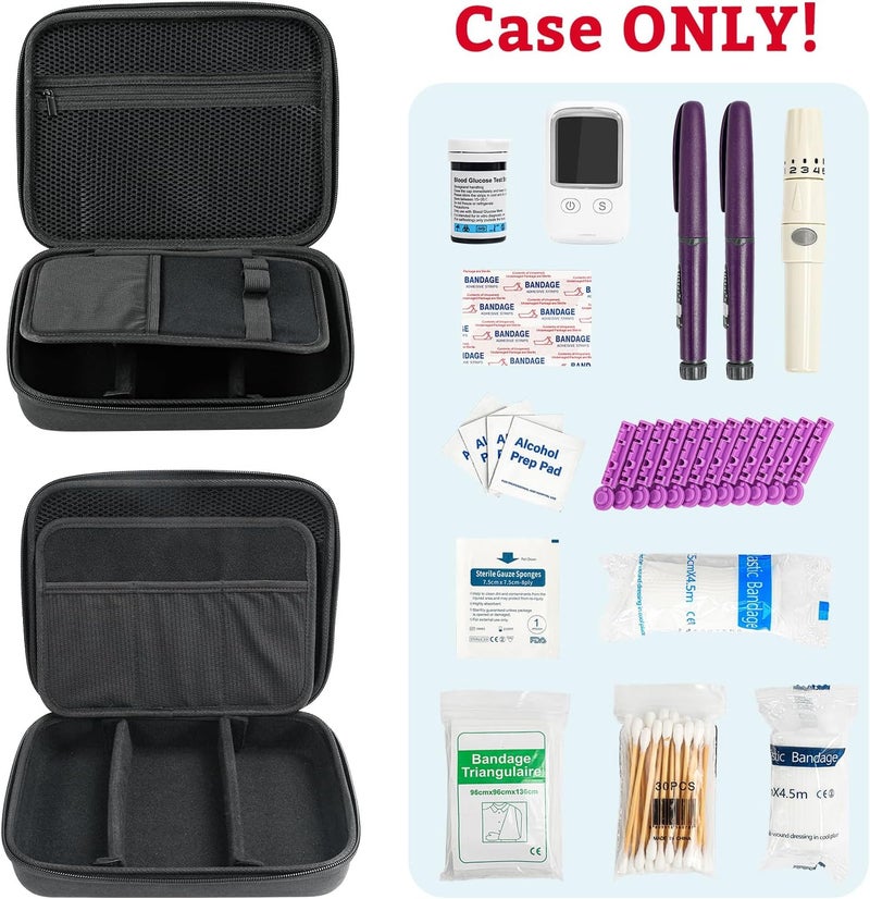 ProCase Diabetic Supplies Hard Travel Case Diabetes Storage Bag for Glucose Meter Insulin Pen Blood Sugar Test Strips Syringe Needles and More Kits Diabetic Care Kits Organizer Holder Black - Image 4