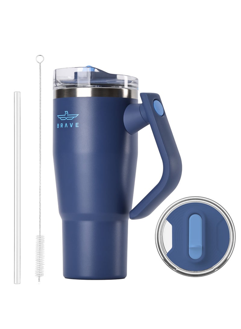 Brave Temp Guard Tumbler 950ml - 18/8 Stainless Steel Travel Mug, Thermal Coffee Cup, 2-in-1 Leakproof Lid with Straw & Rotating Handle, Insulated Hot & Cold Beverage Mug, Car Cup Holder Compatible, Durable & Reusable Coffee Travel Mug (Deep Ocean Blue) - Image 1