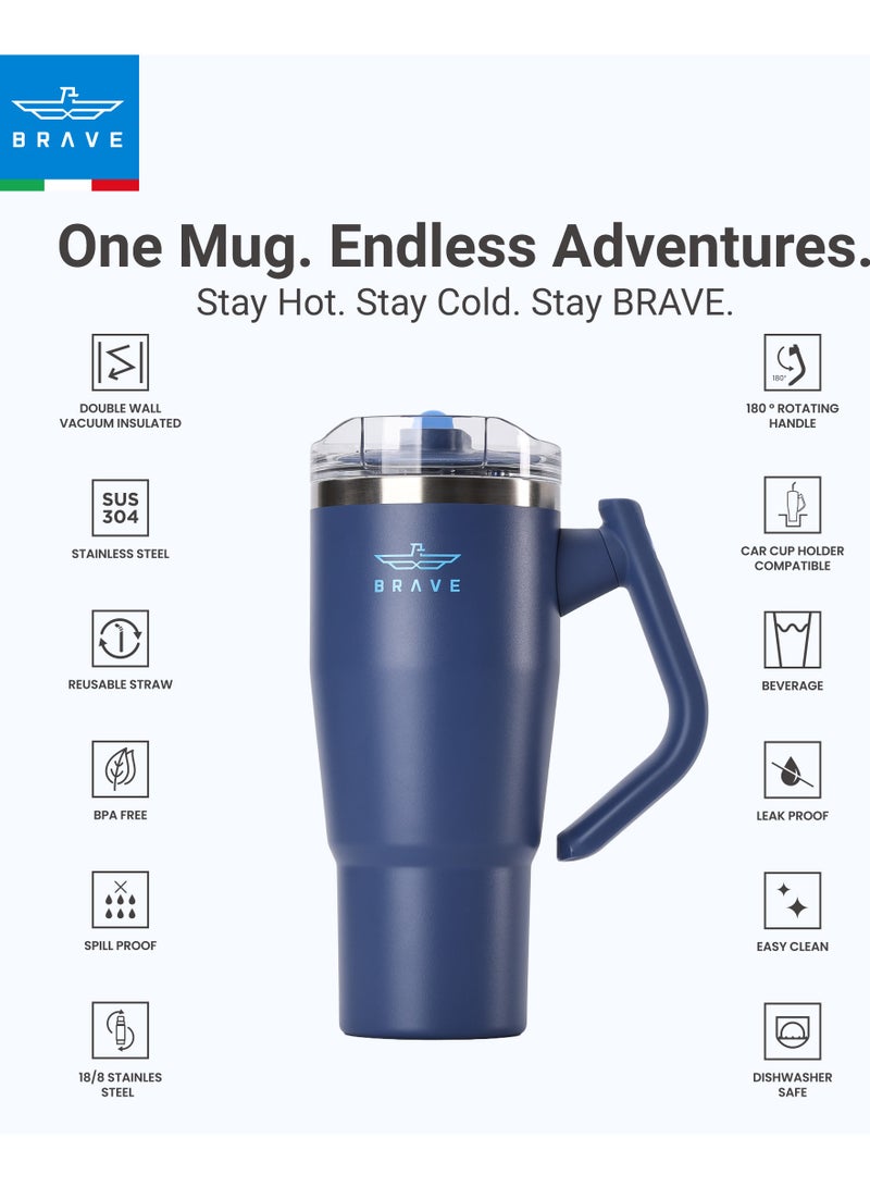 Brave Temp Guard Tumbler 950ml - 18/8 Stainless Steel Travel Mug, Thermal Coffee Cup, 2-in-1 Leakproof Lid with Straw & Rotating Handle, Insulated Hot & Cold Beverage Mug, Car Cup Holder Compatible, Durable & Reusable Coffee Travel Mug (Deep Ocean Blue) - Image 3