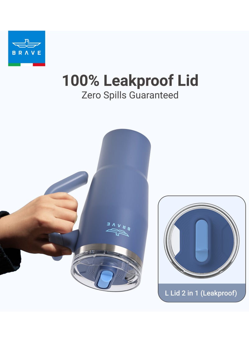 Brave Temp Guard Tumbler 950ml - 18/8 Stainless Steel Travel Mug, Thermal Coffee Cup, 2-in-1 Leakproof Lid with Straw & Rotating Handle, Insulated Hot & Cold Beverage Mug, Car Cup Holder Compatible, Durable & Reusable Coffee Travel Mug (Deep Ocean Blue) - Image 4