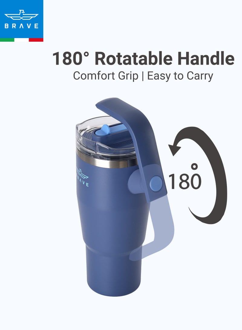 Brave Temp Guard Tumbler 950ml - 18/8 Stainless Steel Travel Mug, Thermal Coffee Cup, 2-in-1 Leakproof Lid with Straw & Rotating Handle, Insulated Hot & Cold Beverage Mug, Car Cup Holder Compatible, Durable & Reusable Coffee Travel Mug (Deep Ocean Blue) - Image 5