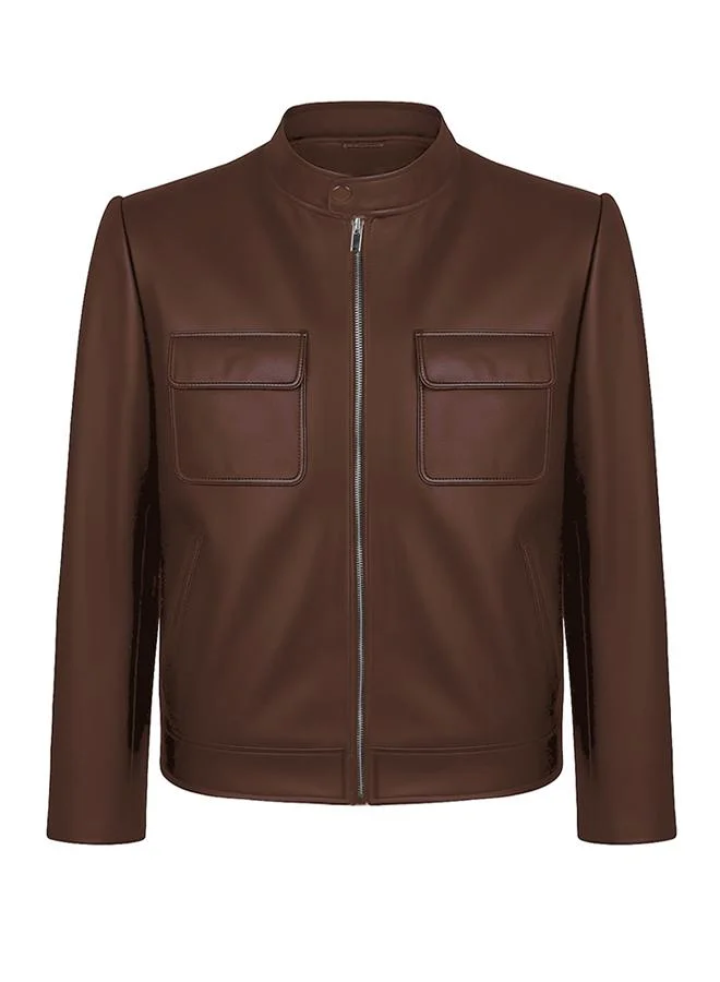 فيليكس هاردي Genuine Leather High Neck Biker Jacket